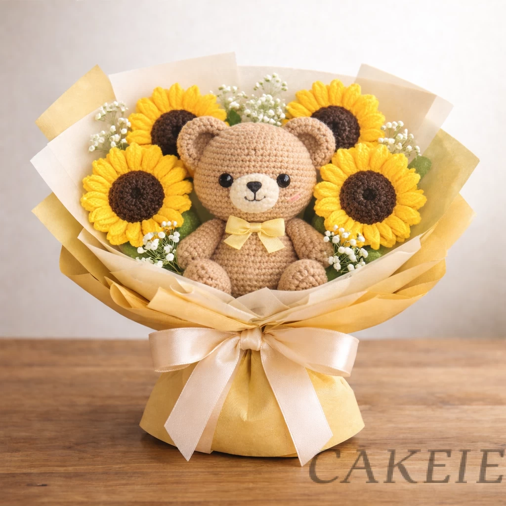 Crochet Sunflower Bouquet with Bear